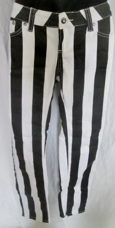 Womens KLIP JEANS Stripe Gangsta Jailbird PANTS BLACK WHITE 7 Hip hop Dungarees