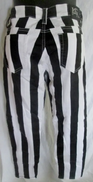 Womens KLIP JEANS Stripe Gangsta Jailbird PANTS BLACK WHITE 7 Hip hop Dungarees