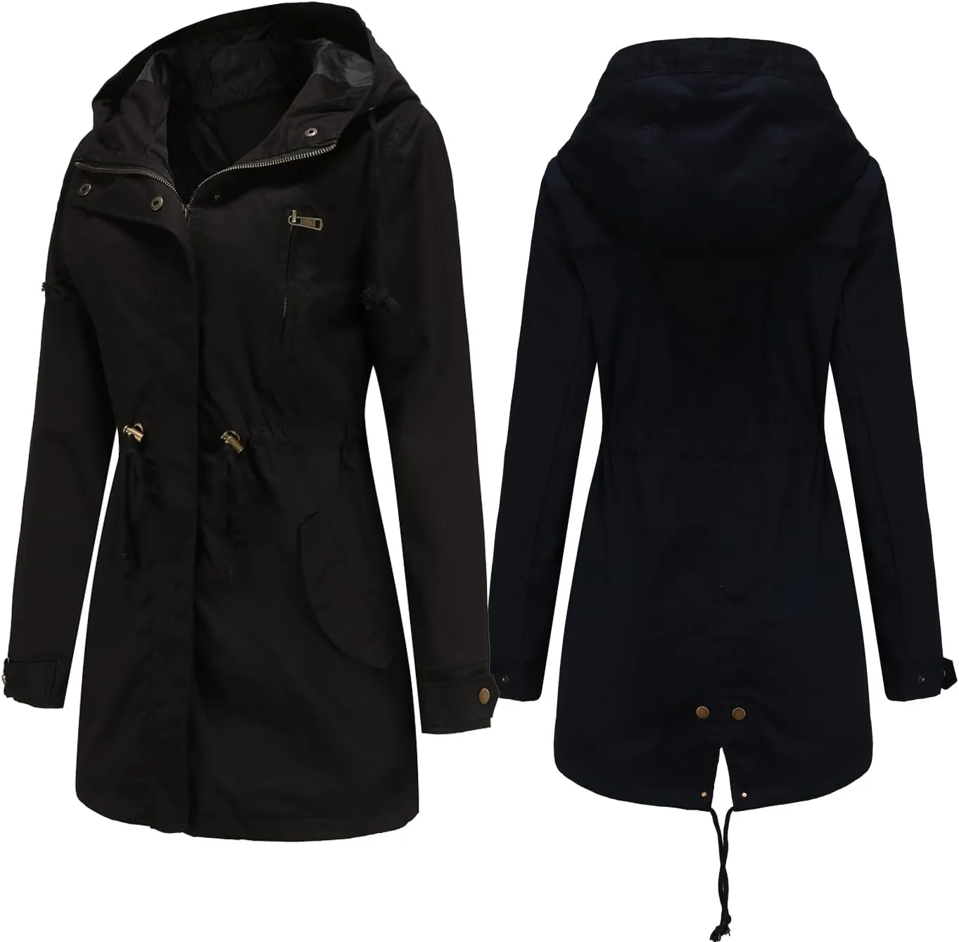 Women's Ligtweight Jackets Anorak Utility Drawstring Waist Hoodie Zip Up Fall Casual Coat with Pockets