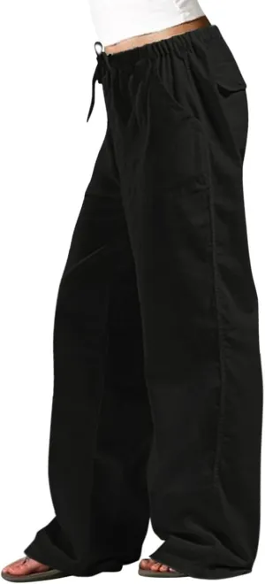 Womens' Linen Cotton High Waisted Drawstring Pants Loose Fit Elastic Waist Athleisure Long Pant Fashion Boho Trousers