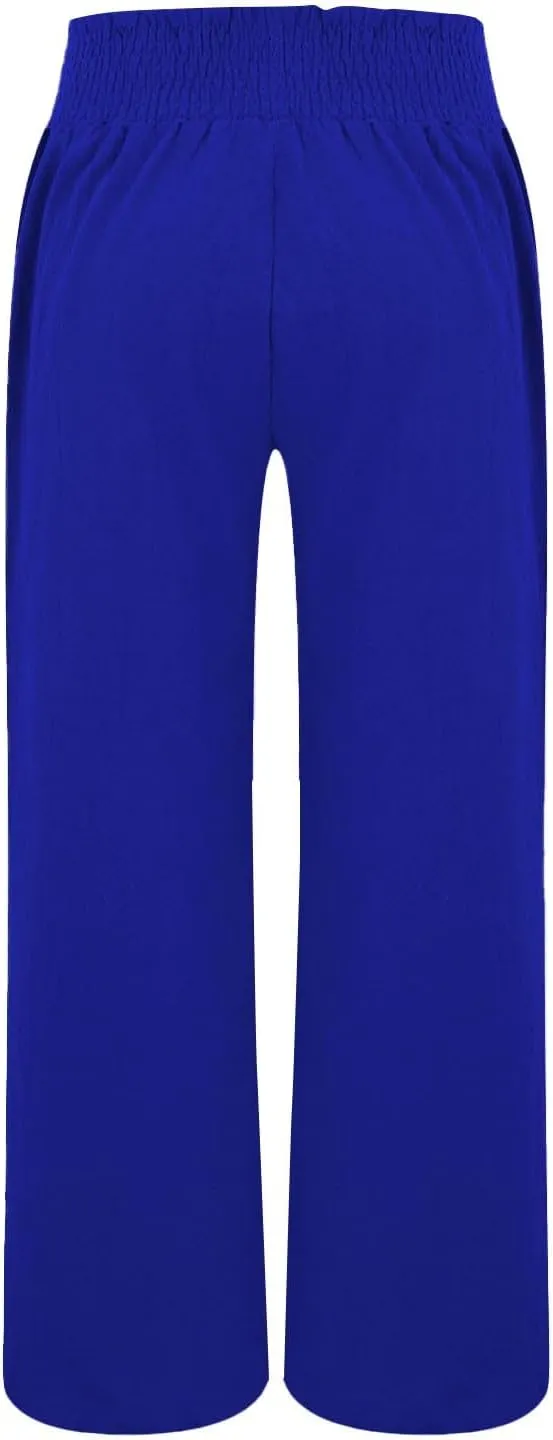 Women's Linen Palazzo Pants Wide Leg High Waistband Summer Boho Trousers Casual Travel Vacation Lounge Comfy Outfits