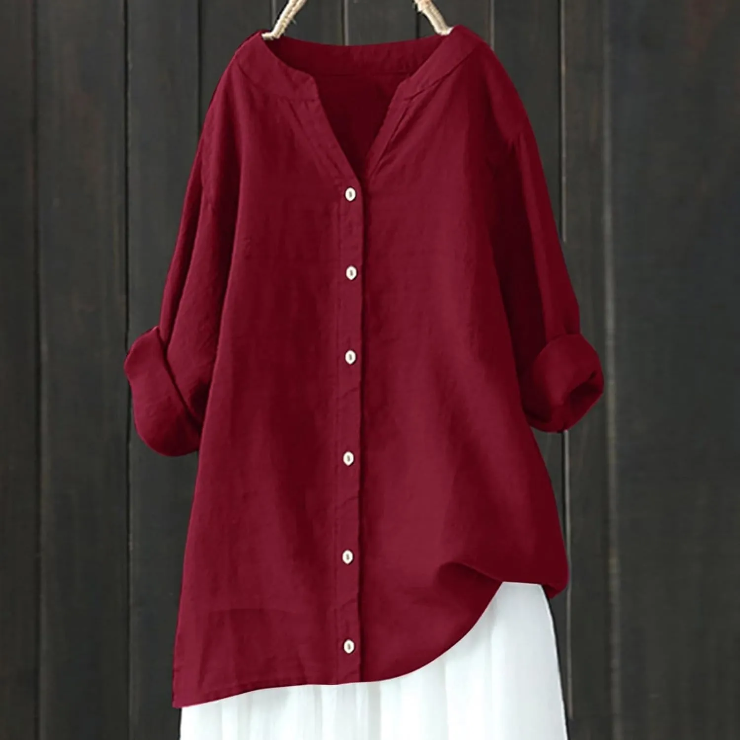 Women's Linen Shirts 2024 Solid Color Medium Sleeve Collar Casual Women's Shirt Women's Shirt Tops for Women Swim