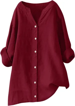 Women's Linen Shirts 2024 Solid Color Medium Sleeve Collar Casual Women's Shirt Women's Shirt Tops for Women Swim