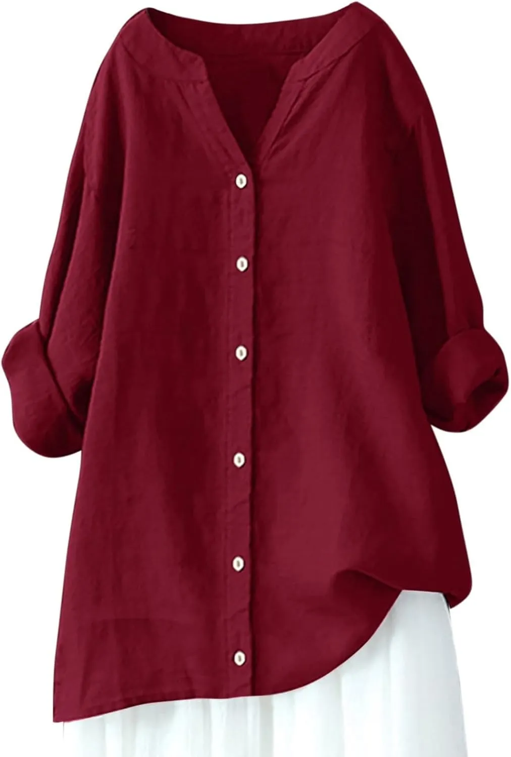 Women's Linen Shirts 2024 Solid Color Medium Sleeve Collar Casual Women's Shirt Women's Shirt Tops for Women Swim