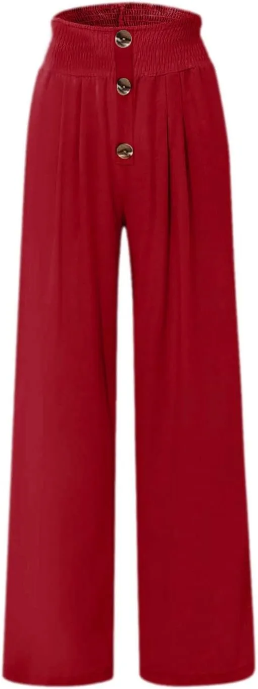 Women's Linen Summer Palazzo Pants Lounge Loose Paperbag Waist Trousers Solid Comfy Pants Summer Outfits 2025 Trendy