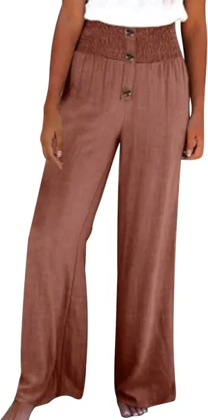 Women's Linen Summer Palazzo Pants Lounge Loose Paperbag Waist Trousers Solid Comfy Pants Summer Outfits 2025 Trendy
