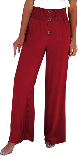 Women's Linen Summer Palazzo Pants Lounge Loose Paperbag Waist Trousers Solid Comfy Pants Summer Outfits 2025 Trendy