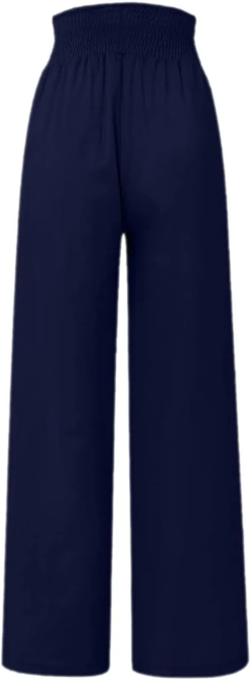 Women's Linen Summer Palazzo Pants Lounge Loose Paperbag Waist Trousers Solid Comfy Pants Summer Outfits 2025 Trendy