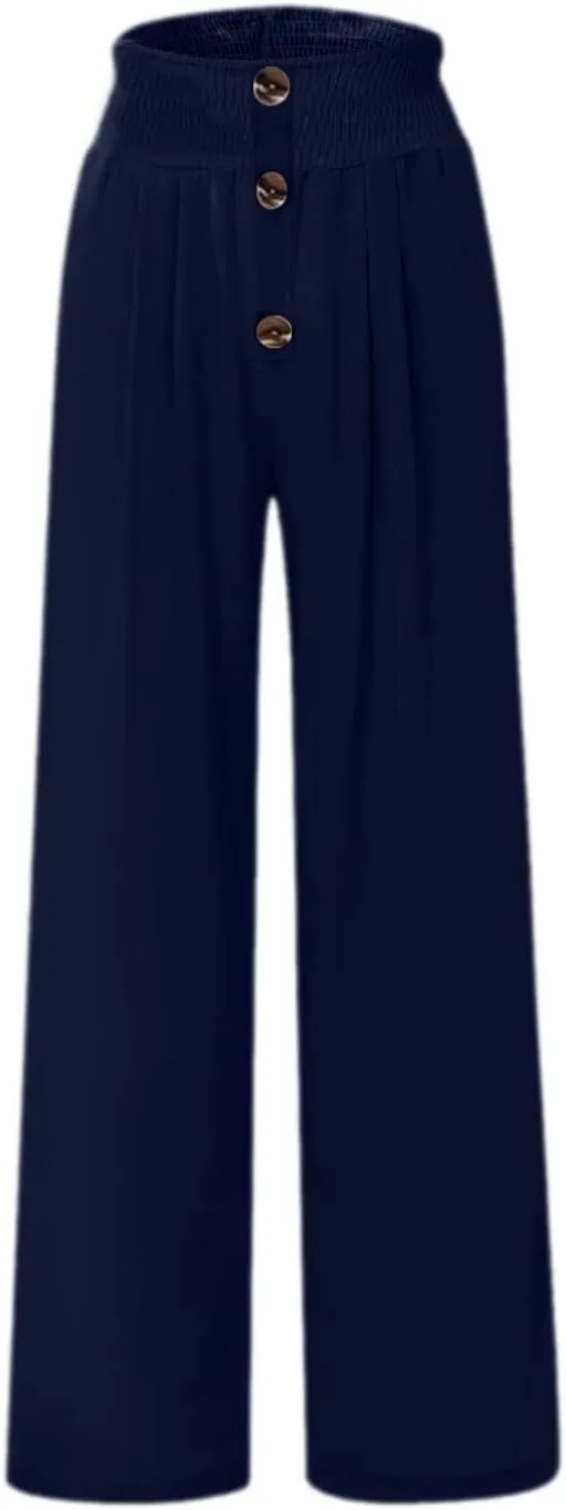 Women's Linen Summer Palazzo Pants Lounge Loose Paperbag Waist Trousers Solid Comfy Pants Summer Outfits 2025 Trendy
