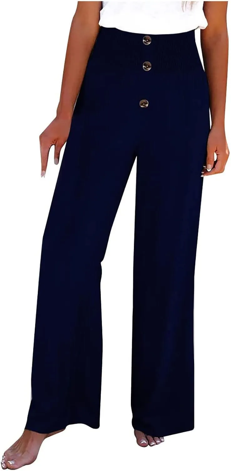 Women's Linen Summer Palazzo Pants Lounge Loose Paperbag Waist Trousers Solid Comfy Pants Summer Outfits 2025 Trendy