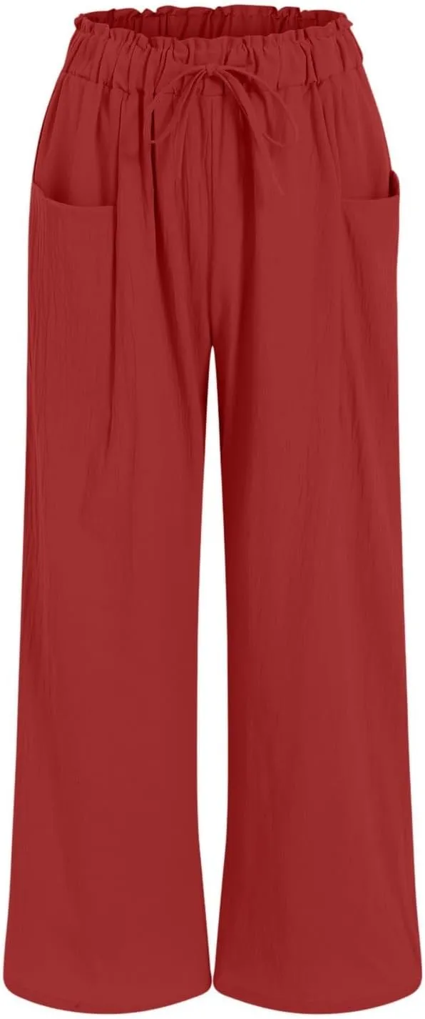 Womens Linen Wide Leg Pants Womens Linen Pants Wide Leg for Women High Waist Casual Relaxed with Pockets Inseam