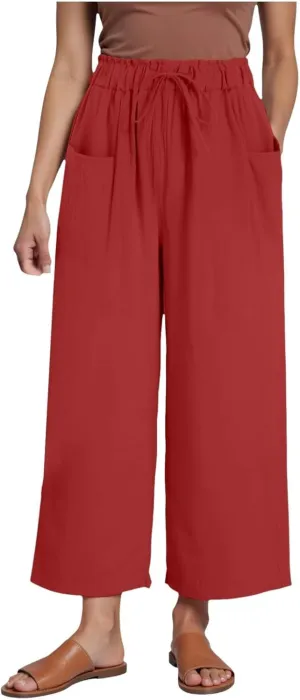 Womens Linen Wide Leg Pants Womens Linen Pants Wide Leg for Women High Waist Casual Relaxed with Pockets Inseam