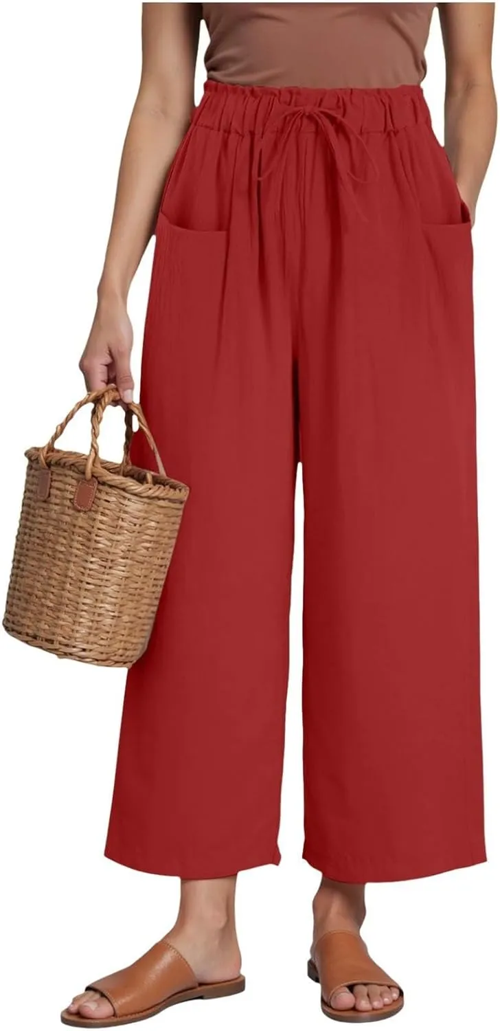 Womens Linen Wide Leg Pants Womens Linen Pants Wide Leg for Women High Waist Casual Relaxed with Pockets Inseam