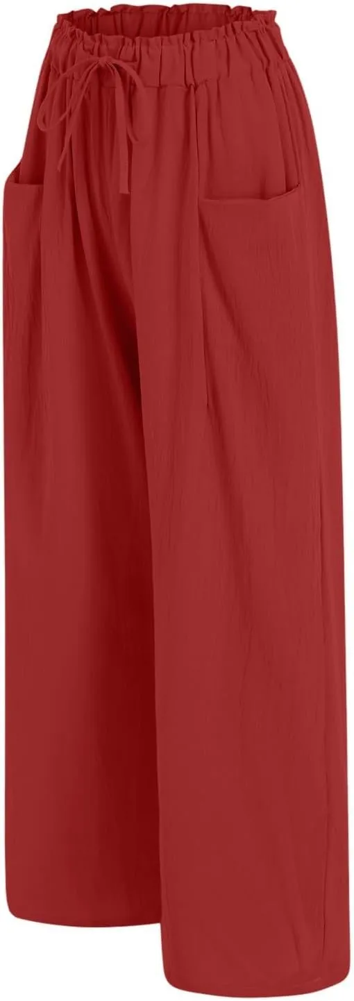 Womens Linen Wide Leg Pants Womens Linen Pants Wide Leg for Women High Waist Casual Relaxed with Pockets Inseam