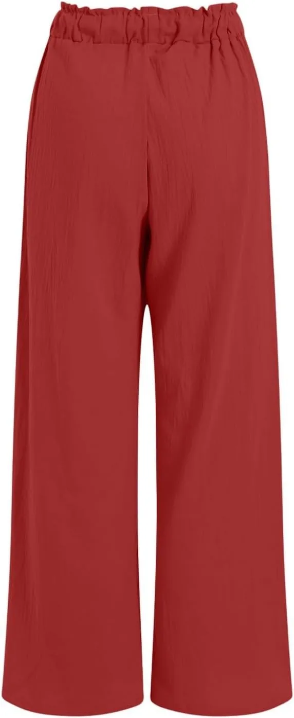 Womens Linen Wide Leg Pants Womens Linen Pants Wide Leg for Women High Waist Casual Relaxed with Pockets Inseam