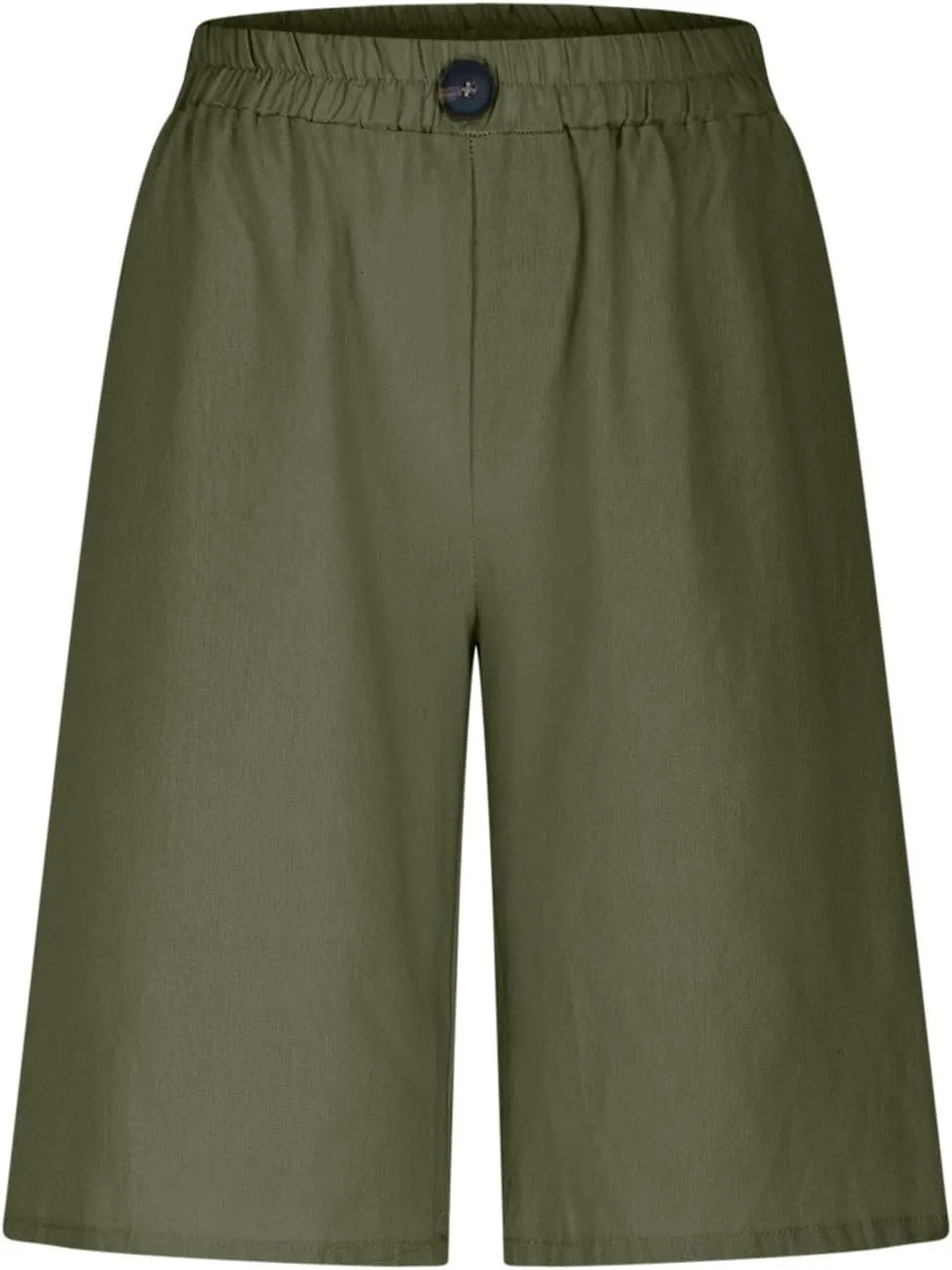 Womens Loose Wide Leg Bermuda Shorts Summer Comfy Elastic Waist Breathable Cotton Linen Knee Length Short Pants