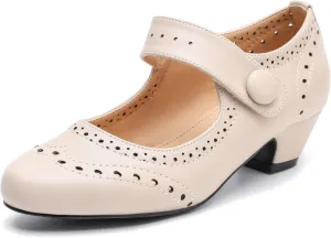 Women's Low Chunky Heel Ankle Strap Cut Out Closed Toe Pumps Hook and Loop Retro D'Orsay Vintage Dressy Wedding Party Church Shoes