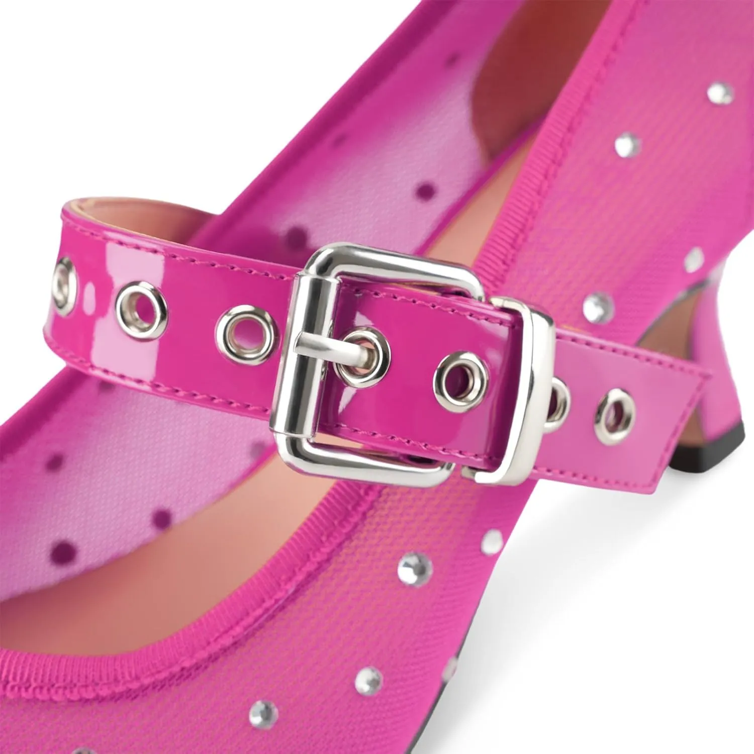 Women's Mesh Closed Square Toe Heels Rhinestone Ankle Strap Buckle Kitten Heeled Mary Jane Pumps Dressy Prom Wedding Sandals Shoes 2 inch