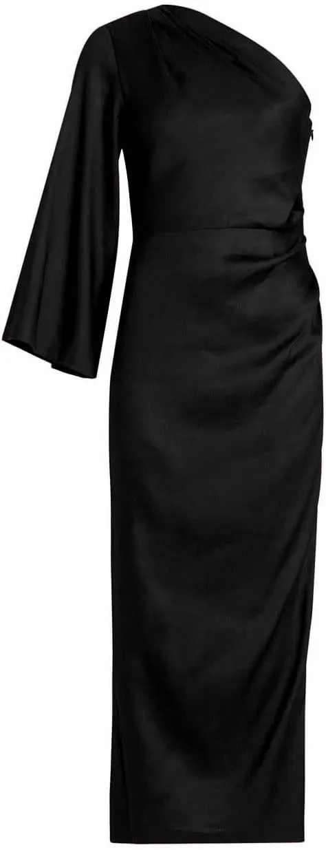 Womens Patsy One-Shoulder Solid Black Maxi Dress