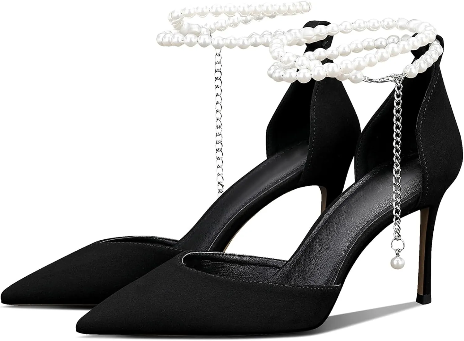 Women's Pearl Ankle Strap High Heels Closed Toe Stiletto D'orsay Pumps Wedding Party Evening Dress Shoes