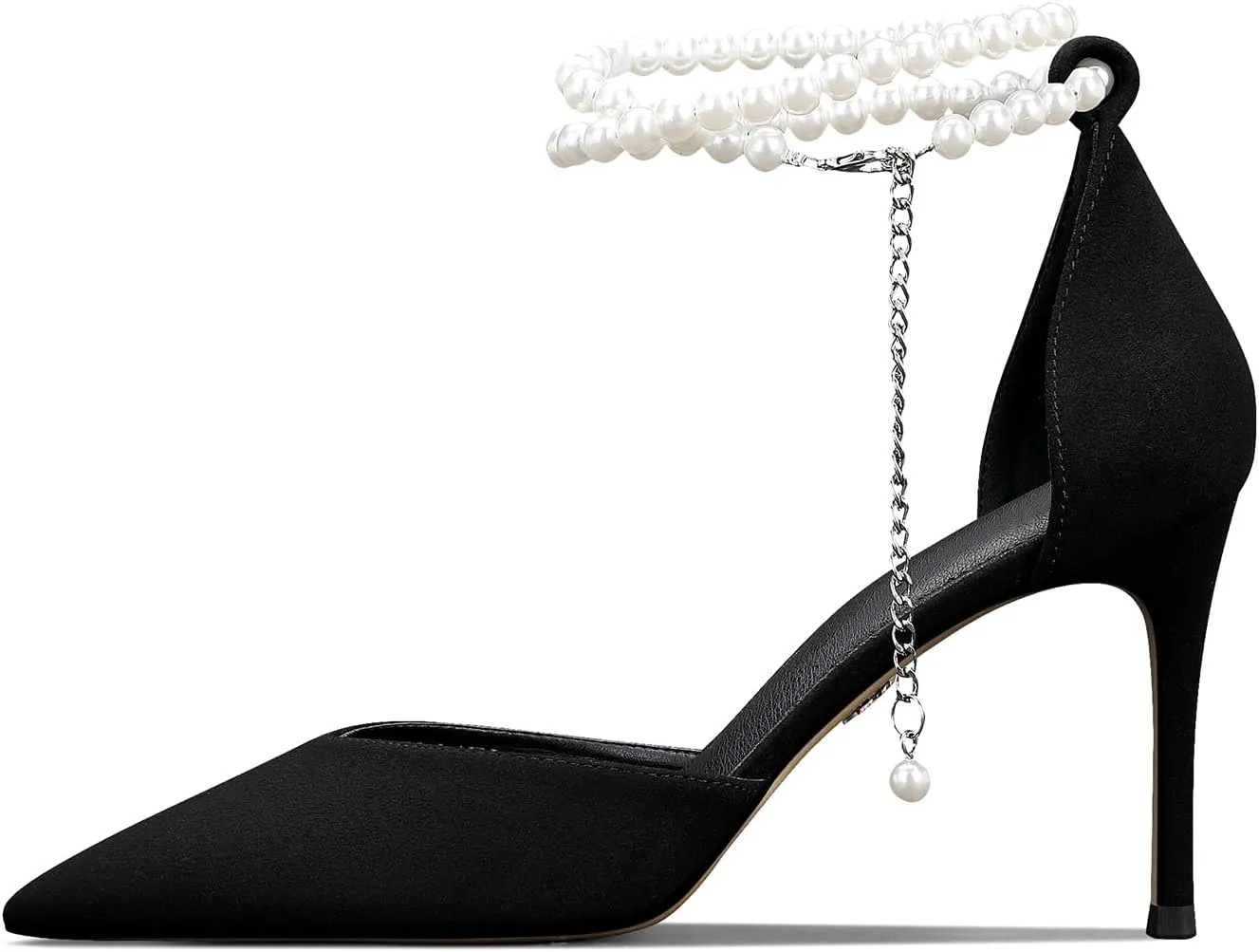 Women's Pearl Ankle Strap High Heels Closed Toe Stiletto D'orsay Pumps Wedding Party Evening Dress Shoes