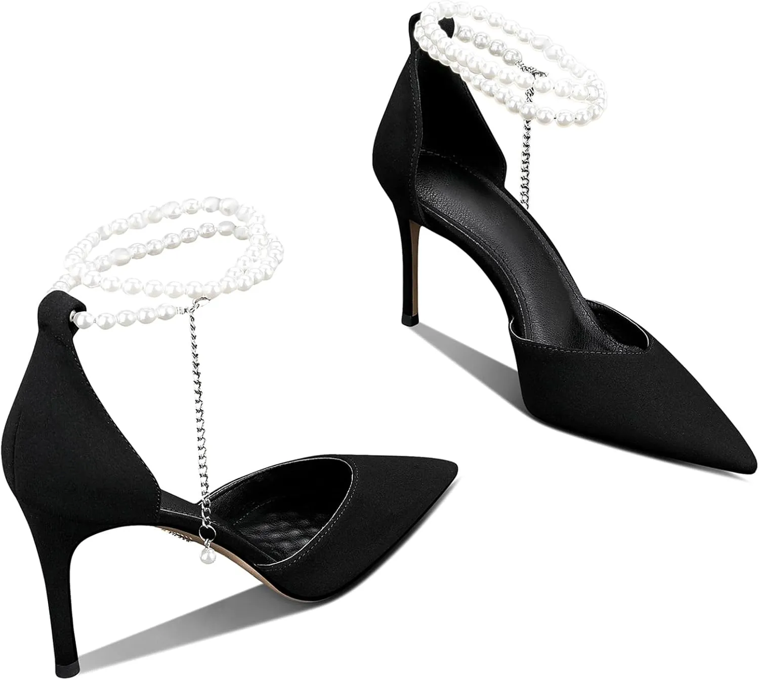 Women's Pearl Ankle Strap High Heels Closed Toe Stiletto D'orsay Pumps Wedding Party Evening Dress Shoes