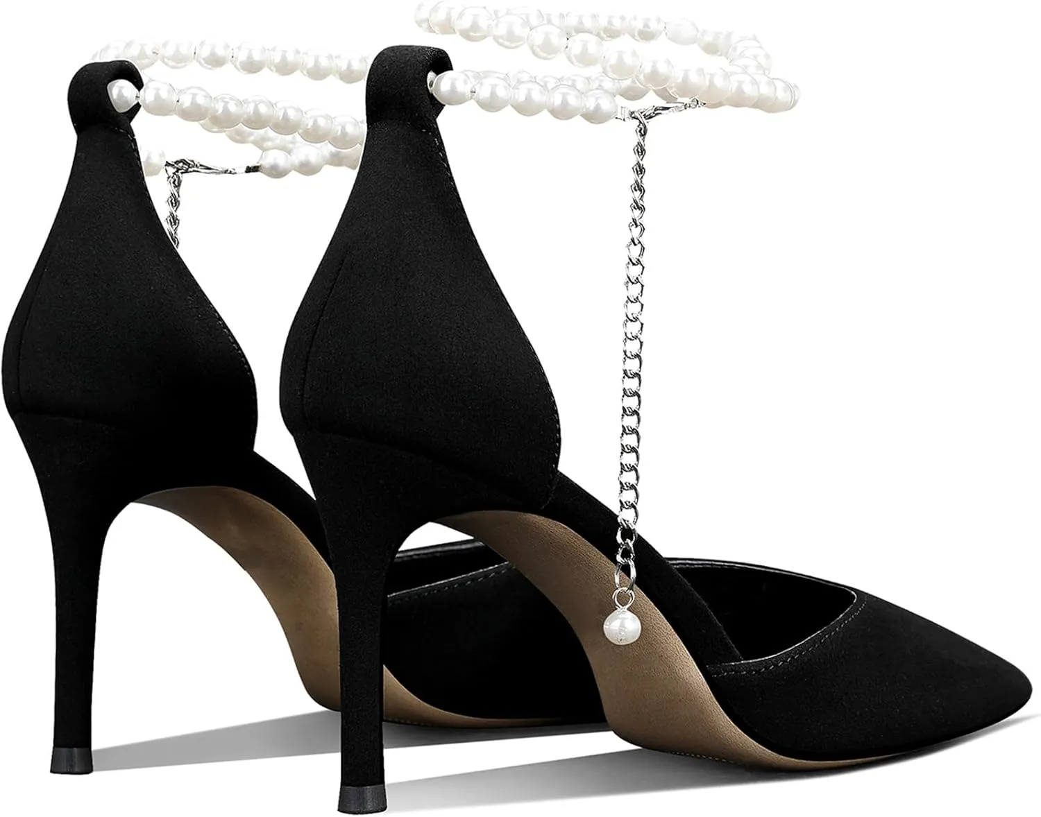Women's Pearl Ankle Strap High Heels Closed Toe Stiletto D'orsay Pumps Wedding Party Evening Dress Shoes