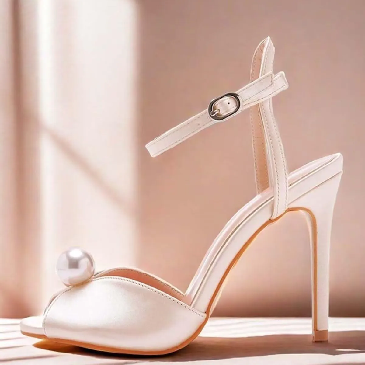 Womens Pearls Wedding Sandals Open Toe Stiletto 4" Heeled Sandals Bridal Pearl High Heels for Evening Party