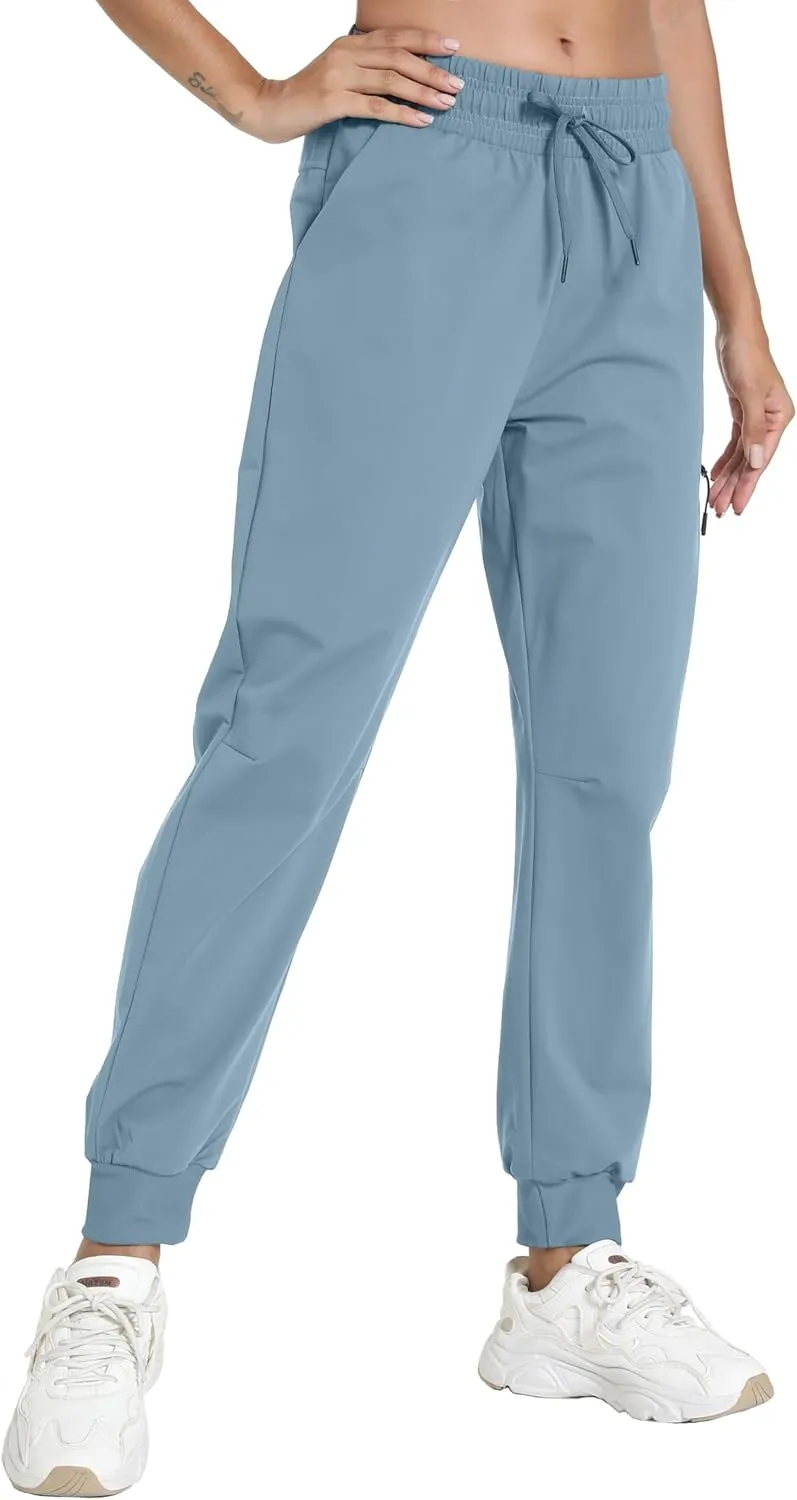 Women's Quick-Dry Lightweight Joggers - Elastic Waist Hiking Pants with Pockets for Outdoor, Athletic & Travel