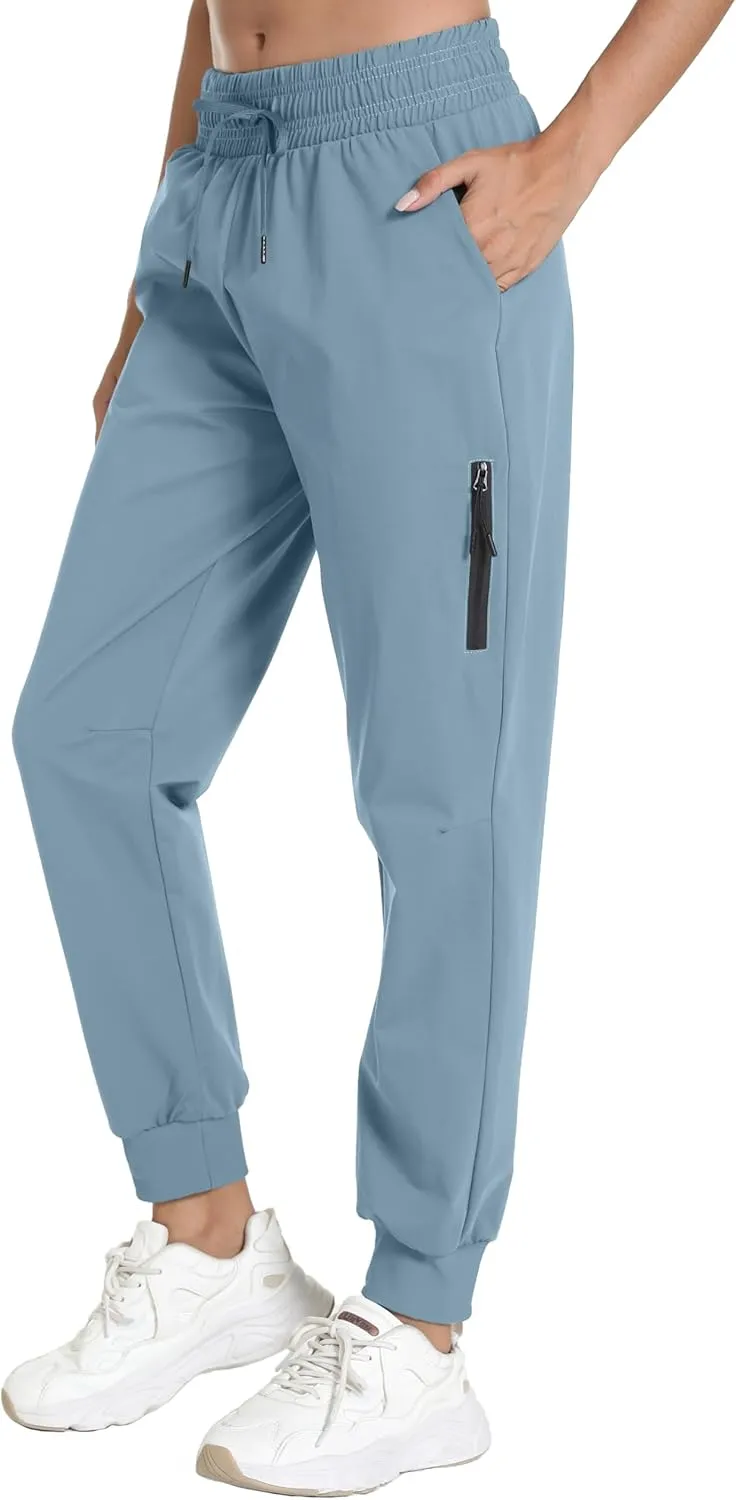 Women's Quick-Dry Lightweight Joggers - Elastic Waist Hiking Pants with Pockets for Outdoor, Athletic & Travel