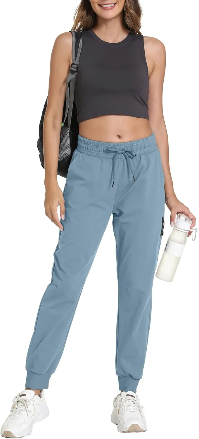 Women's Quick-Dry Lightweight Joggers - Elastic Waist Hiking Pants with Pockets for Outdoor, Athletic & Travel