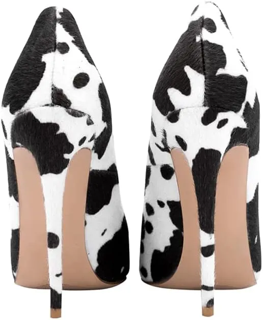 Women's Sexy Leopard Animal-Print Stiletto Pointed Closed Toe Slip On 4IN High Heel Pumps for Party Evening