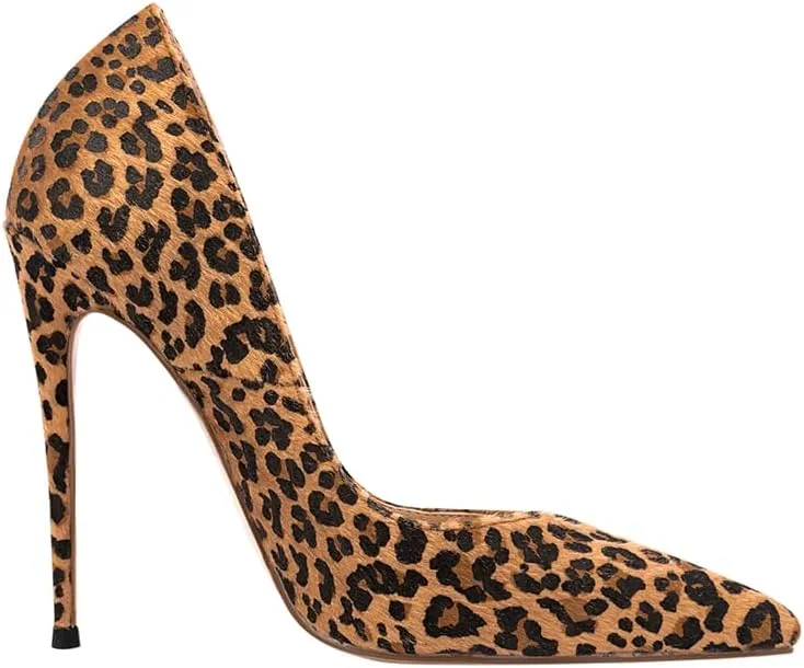 Women's Sexy Leopard Animal-Print Stiletto Pointed Closed Toe Slip On 4IN High Heel Pumps for Party Evening
