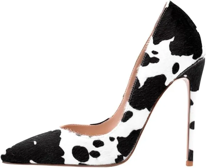 Women's Sexy Leopard Animal-Print Stiletto Pointed Closed Toe Slip On 4IN High Heel Pumps for Party Evening