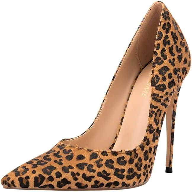 Women's Sexy Leopard Animal-Print Stiletto Pointed Closed Toe Slip On 4IN High Heel Pumps for Party Evening