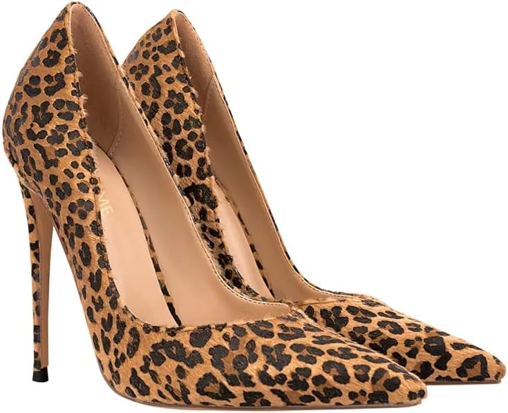 Women's Sexy Leopard Animal-Print Stiletto Pointed Closed Toe Slip On 4IN High Heel Pumps for Party Evening