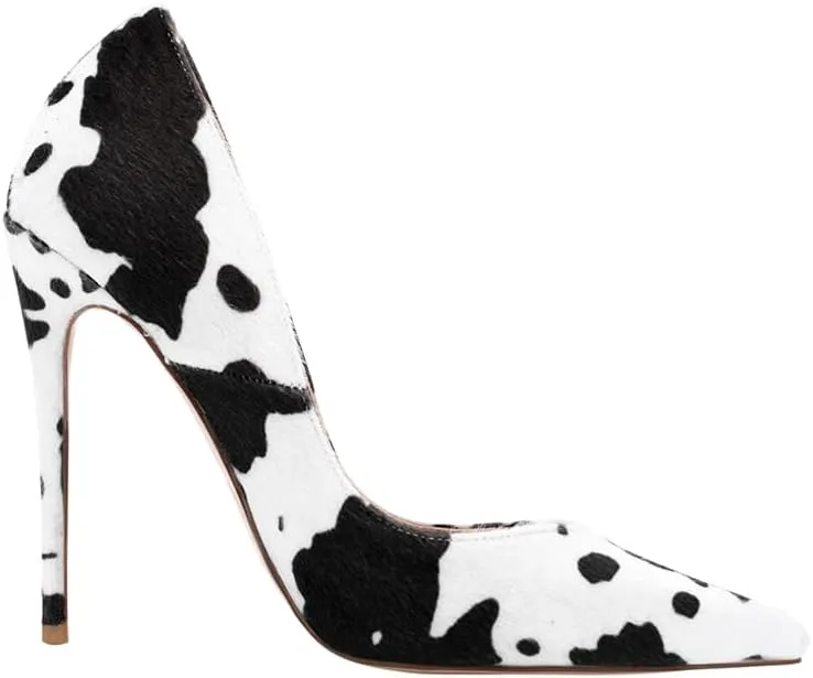 Women's Sexy Leopard Animal-Print Stiletto Pointed Closed Toe Slip On 4IN High Heel Pumps for Party Evening
