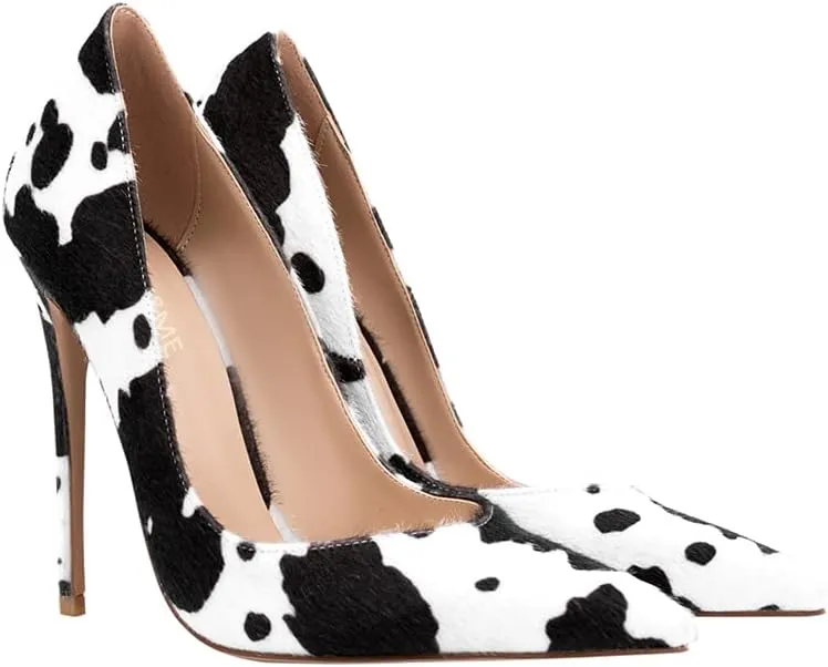 Women's Sexy Leopard Animal-Print Stiletto Pointed Closed Toe Slip On 4IN High Heel Pumps for Party Evening