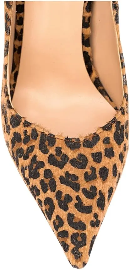 Women's Sexy Leopard Animal-Print Stiletto Pointed Closed Toe Slip On 4IN High Heel Pumps for Party Evening