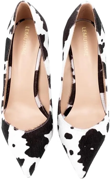 Women's Sexy Leopard Animal-Print Stiletto Pointed Closed Toe Slip On 4IN High Heel Pumps for Party Evening