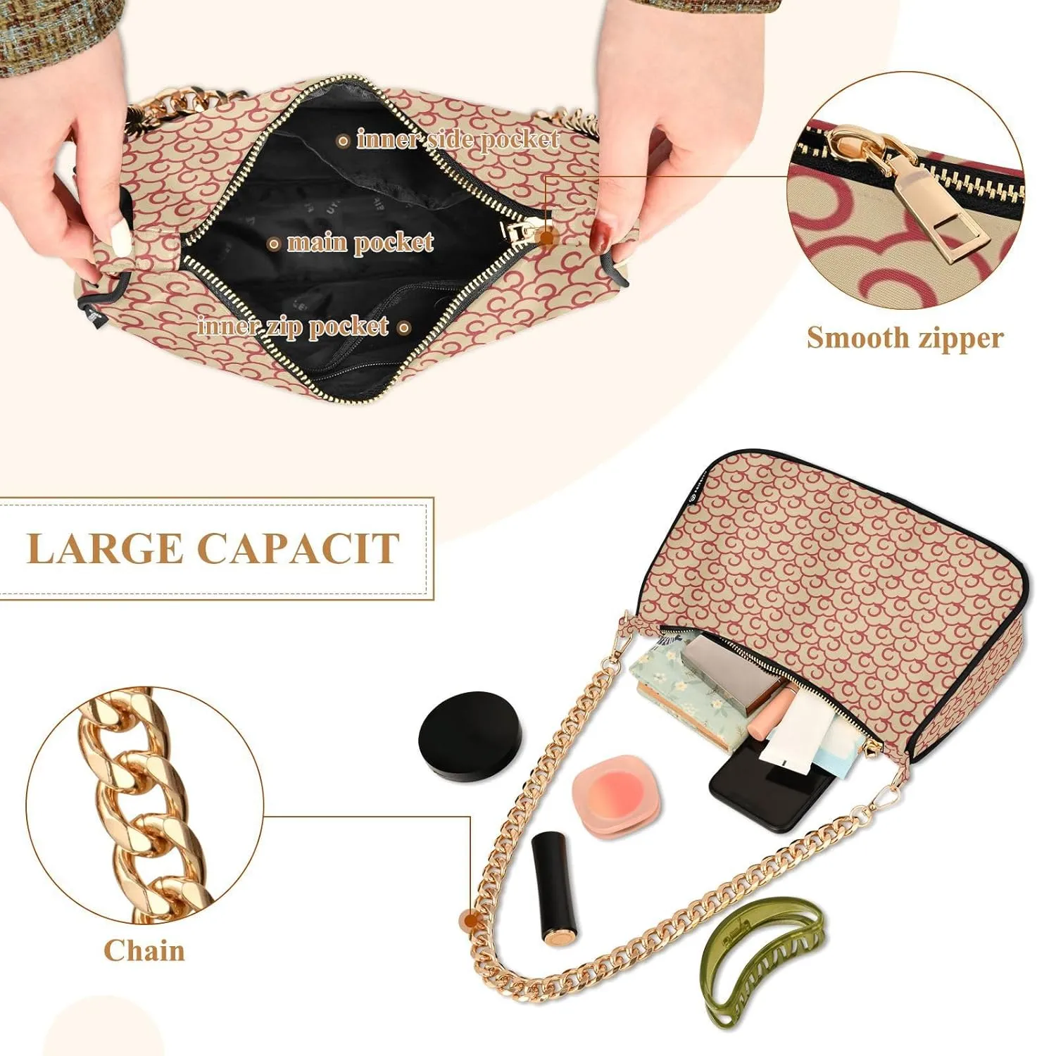 Women's Shoulder Handbags Chain Shoulder Brace for Women Bag Clouds Print Ladies Vacation Handbags Tote Purse,Multi1