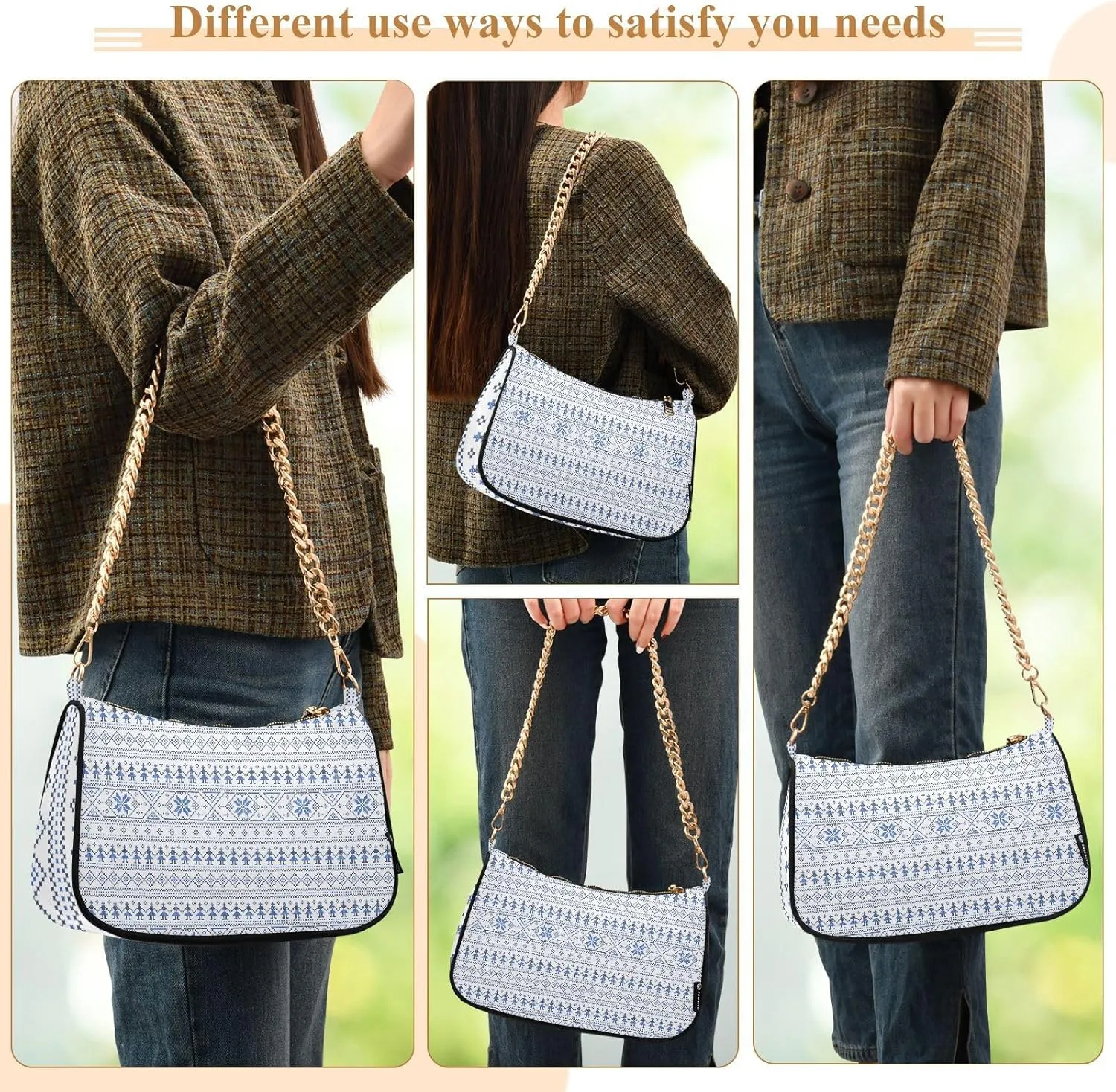 Women's Shoulder Handbags Chain Shoulder Brace for Women Bag Geometric Pattern Ladies Vacation Handbags Tote Purse,Multi1