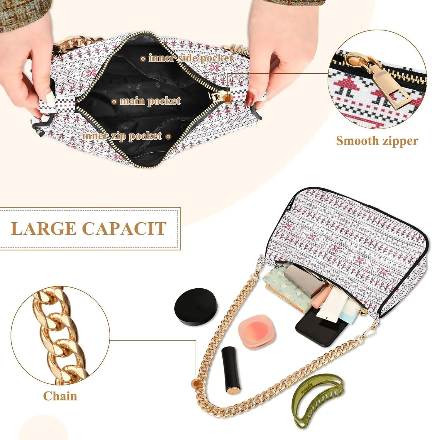 Women's Shoulder Handbags Chain Shoulder Brace for Women Bag Geometric Pattern Ladies Vacation Handbags Tote Purse,Multi1