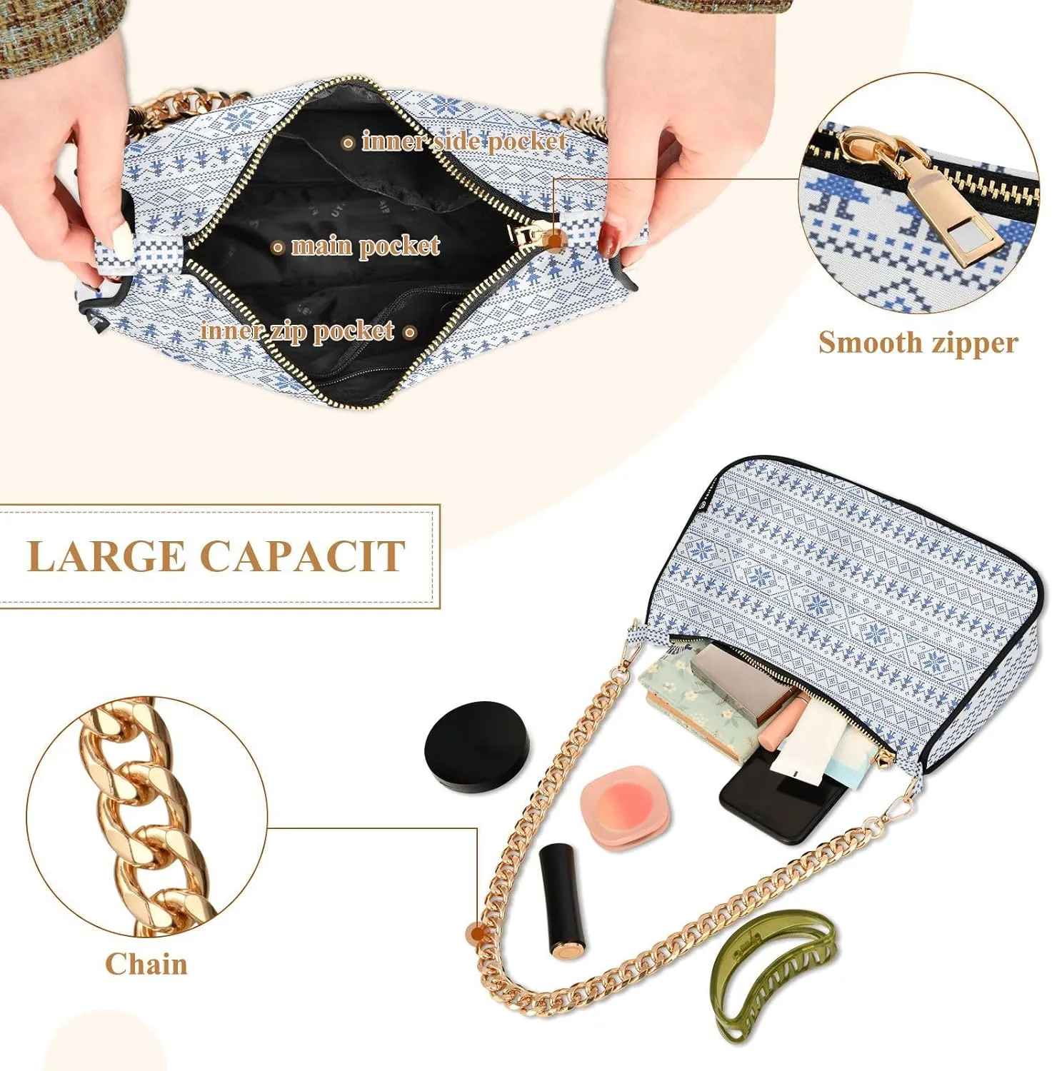 Women's Shoulder Handbags Chain Shoulder Brace for Women Bag Geometric Pattern Ladies Vacation Handbags Tote Purse,Multi1