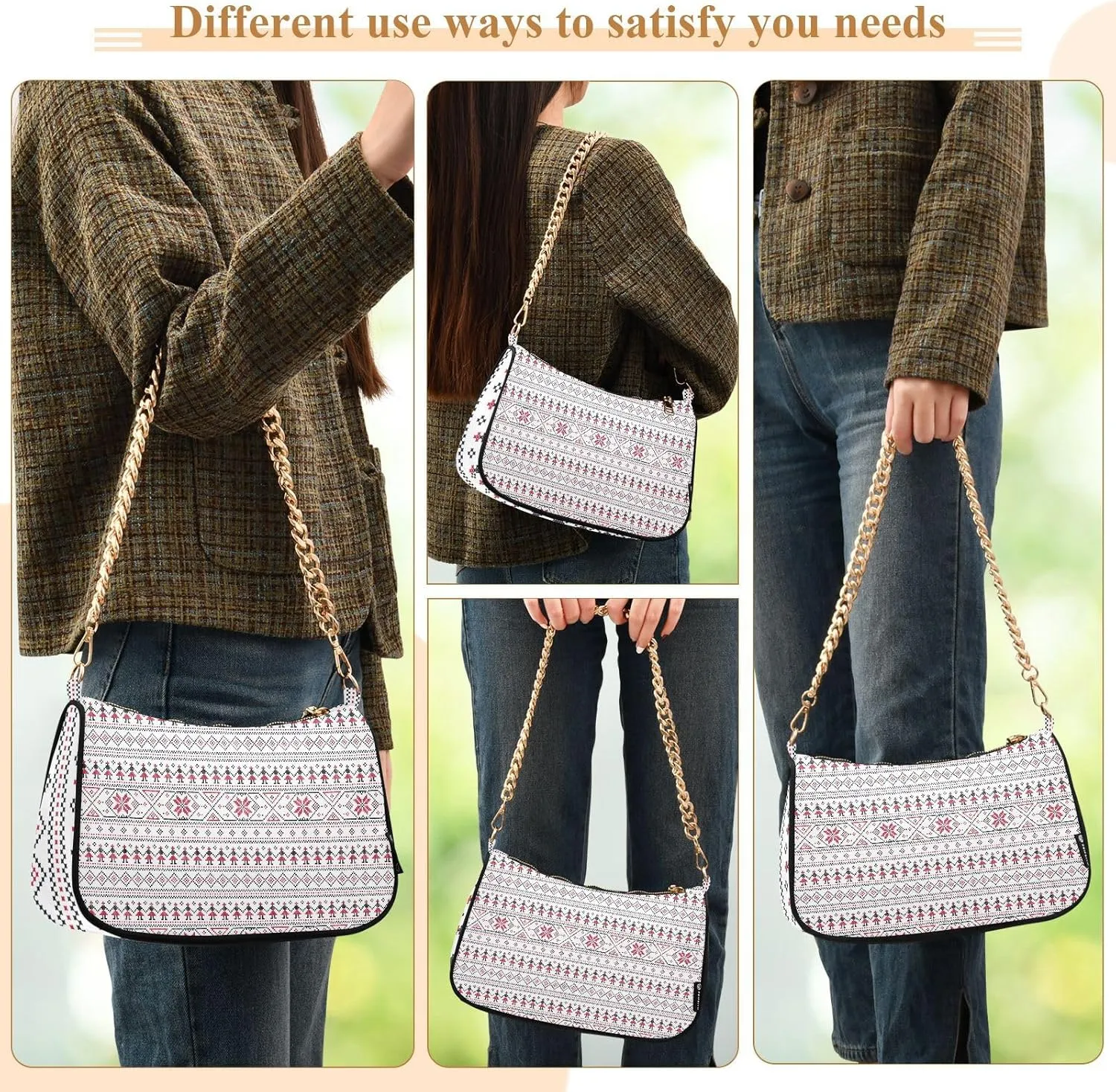 Women's Shoulder Handbags Chain Shoulder Brace for Women Bag Geometric Pattern Ladies Vacation Handbags Tote Purse,Multi1