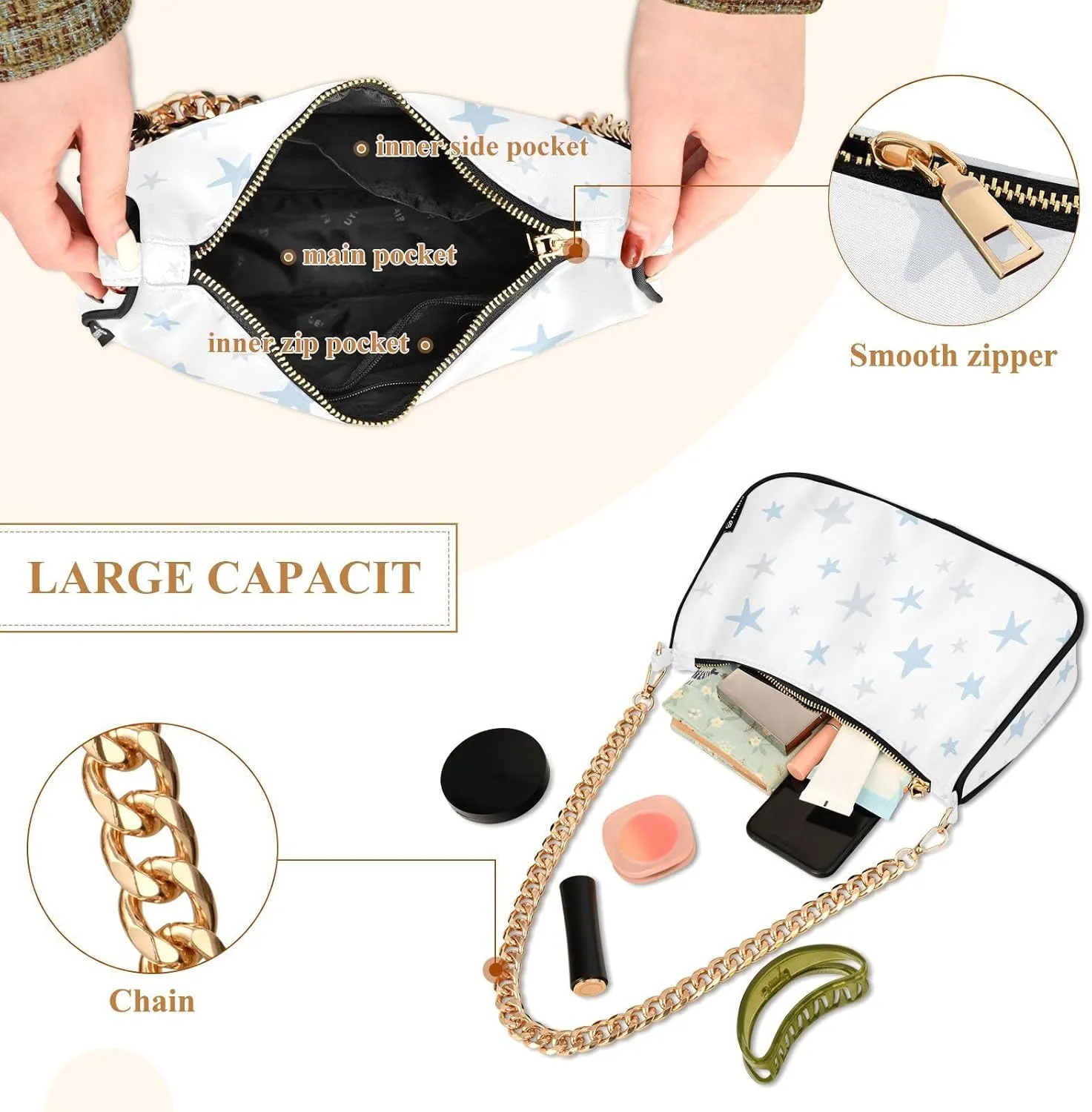 Women's Shoulder Handbags Chain Shoulder Brace for Women Bag Graphic Prints Ladies Vacation Handbags Tote Purse,Multi1