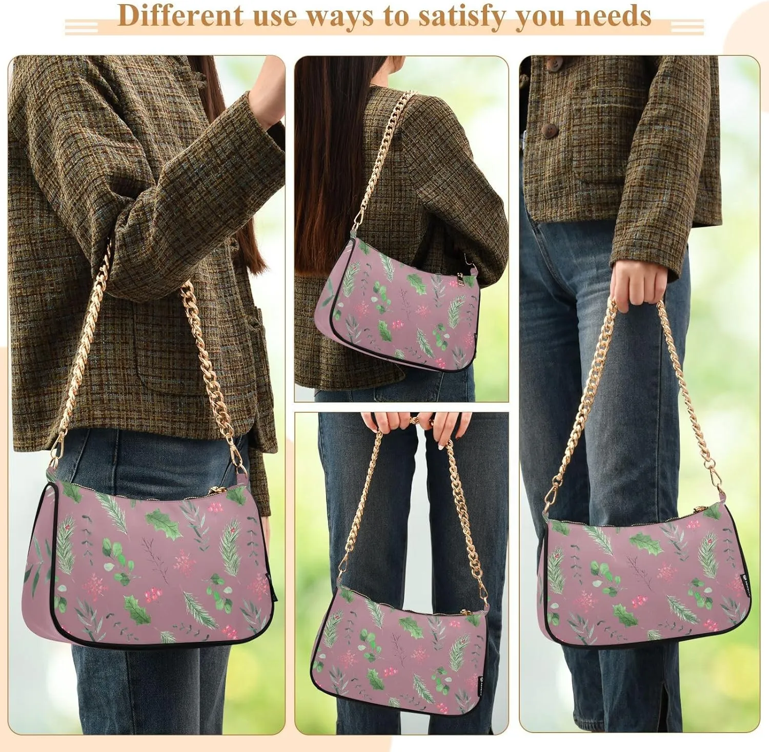 Women's Shoulder Handbags Chain Shoulder Brace for Women Bag Leaves Print Ladies Vacation Handbags Tote Purse,Multi1