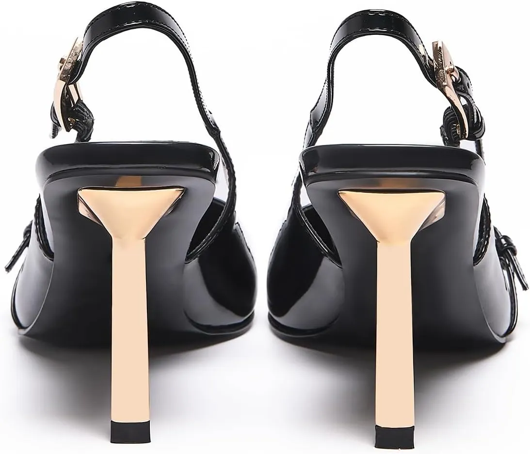 Womens Square Toe Stiletto Sandals Slingback Dressy Heels for Evening Parties Weddings Prom Shoes