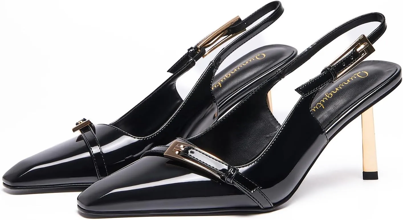 Womens Square Toe Stiletto Sandals Slingback Dressy Heels for Evening Parties Weddings Prom Shoes