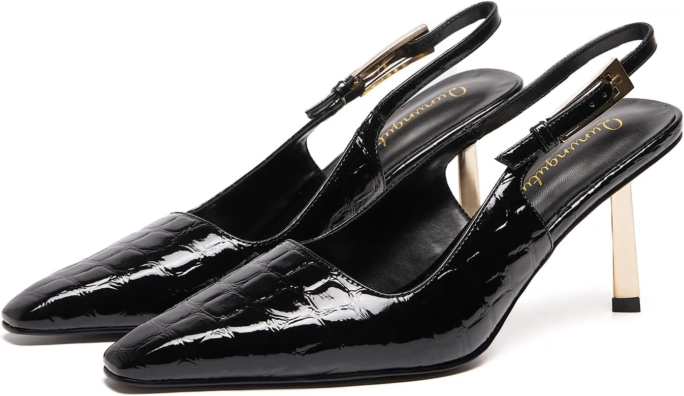 Womens Square Toe Stiletto Sandals Slingback Dressy Heels for Evening Parties Weddings Prom Shoes